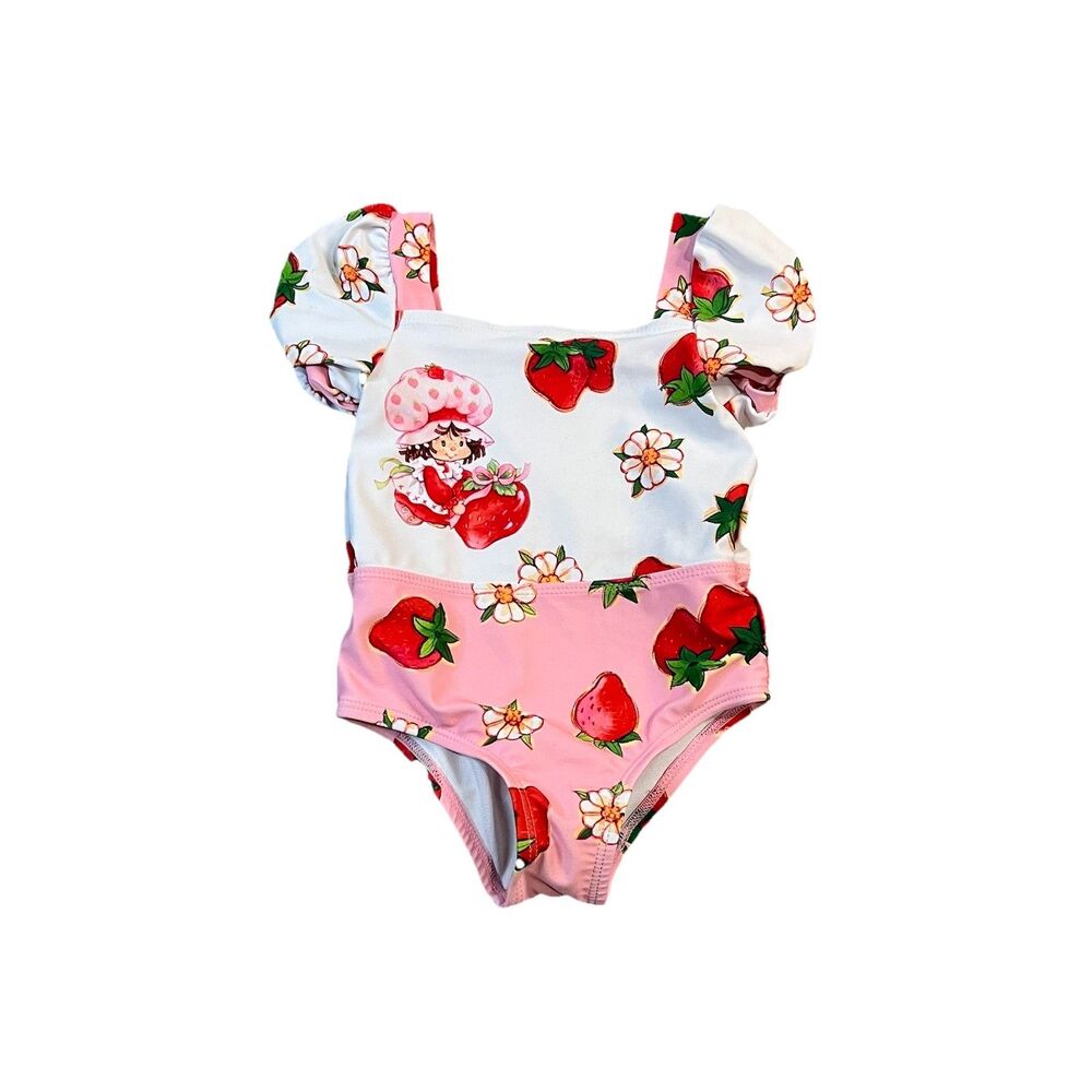 Strawberry Shortcake Pink Red One Piece Swimsuit Ruffle Baby Girls Size 18M